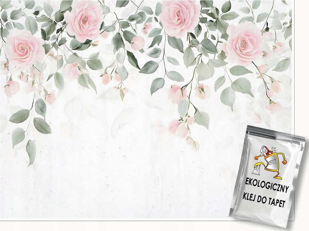 Fotótapéta Levelek Zöld Virágok Rózsák Hálószoba Nappali Tapéta 350x250