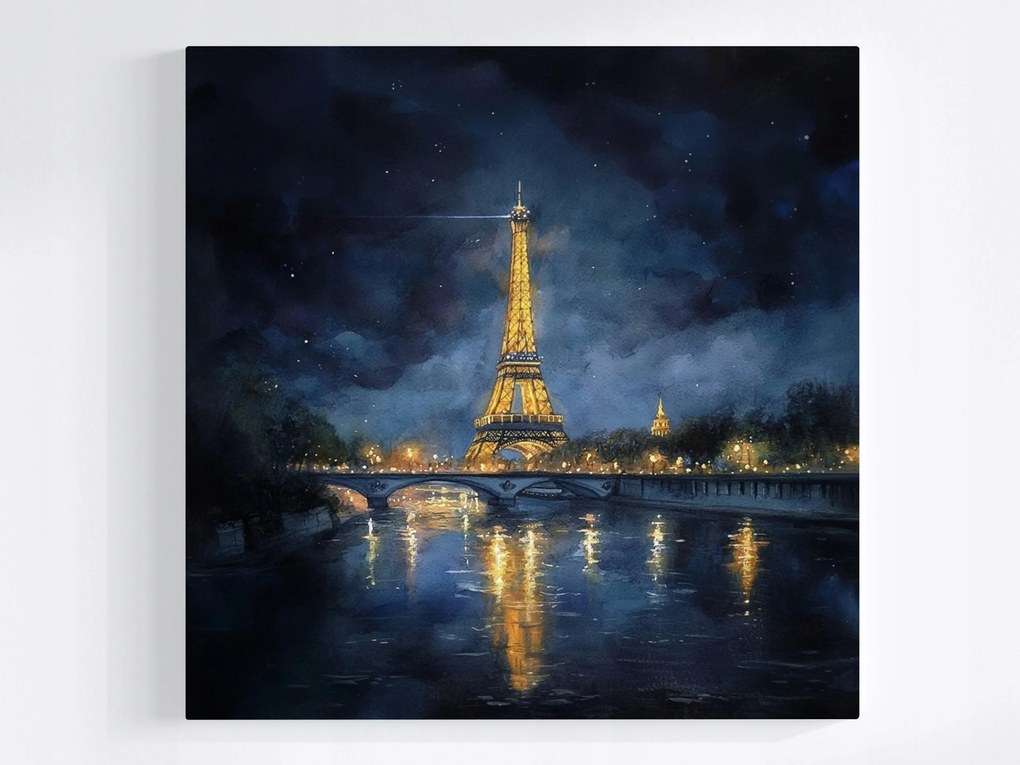 Poszter Párizs Franciaország Eiffel-torony Szajna Éjszaka Kilátás 40x40