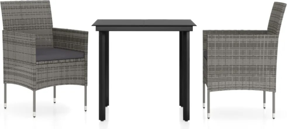 vidaXL 3 részes szürke és fekete kerti étkezőgarnitúra párnákkal