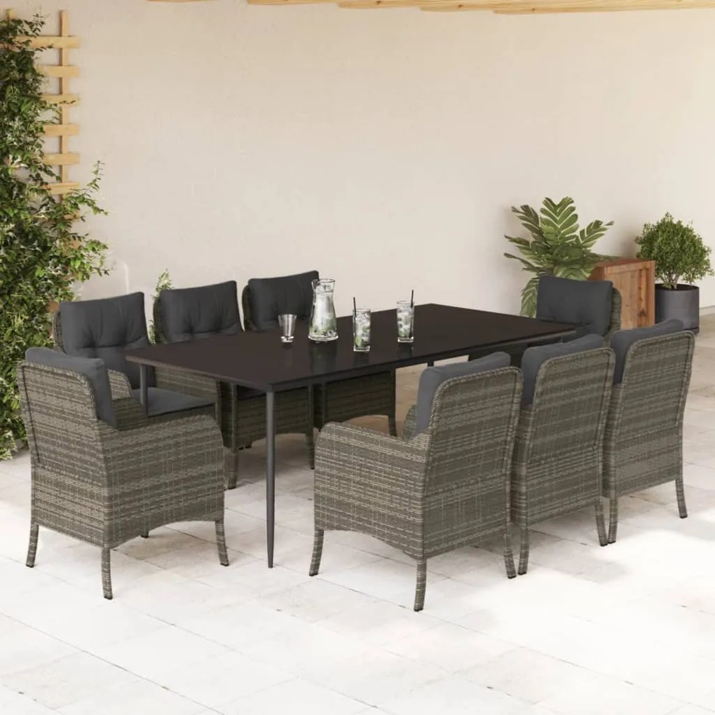 9 részes szürke polyrattan kerti étkezőgarnitúra párnával