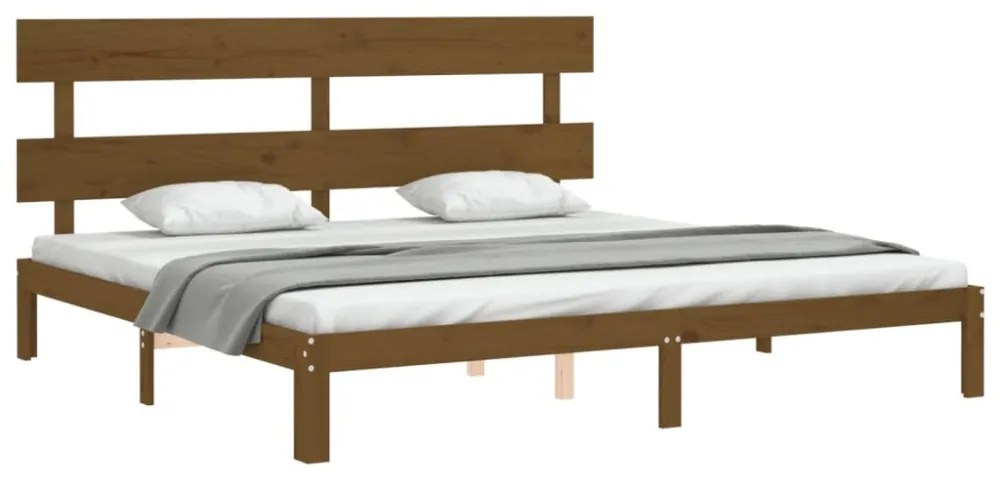 mézbarna tömör fa ágykeret fejtámlával 200 x 200 cm