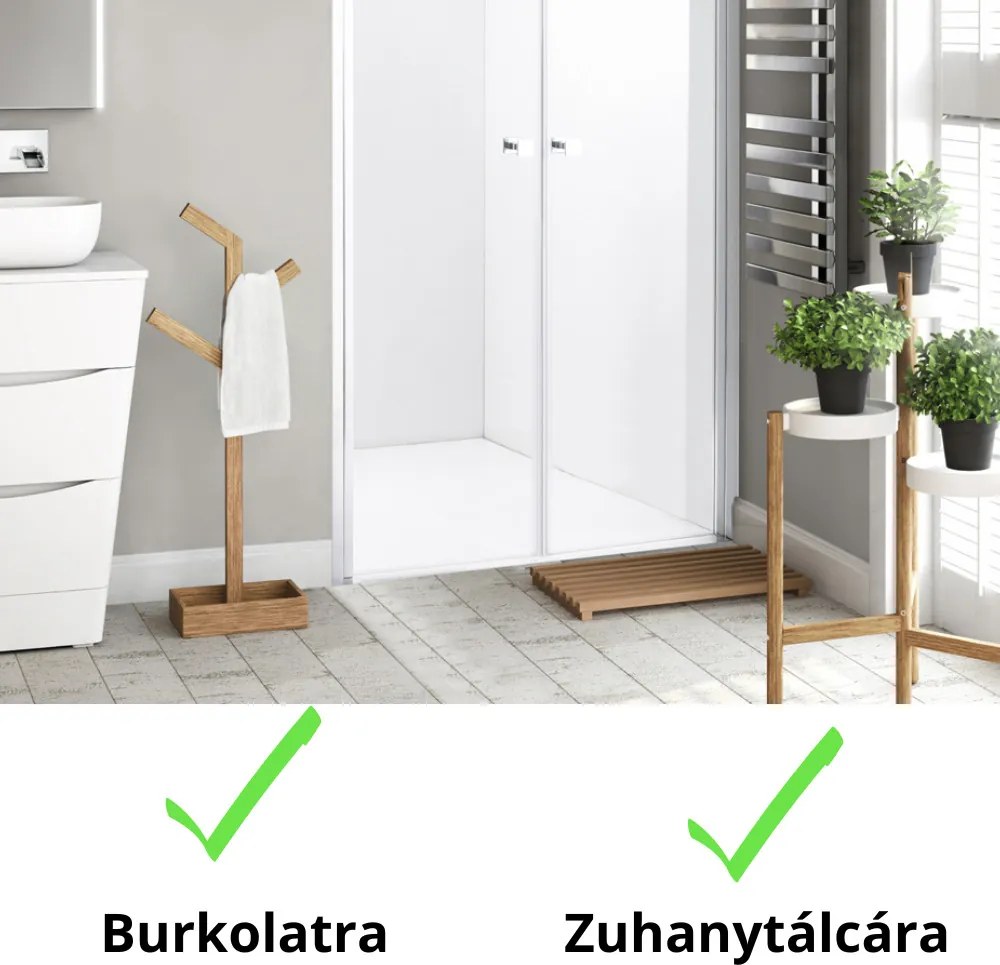 Stuxi Roma 90 cm széles kétszárnyú nyíló zuhanyajtó, 6 mm vízlepergető üveggel, króm profillal, 195 cm magas
