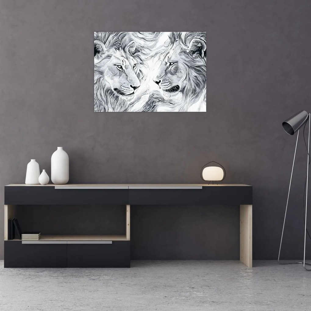 Kép - Rajzolt oroszlánfejek (70x50 cm)