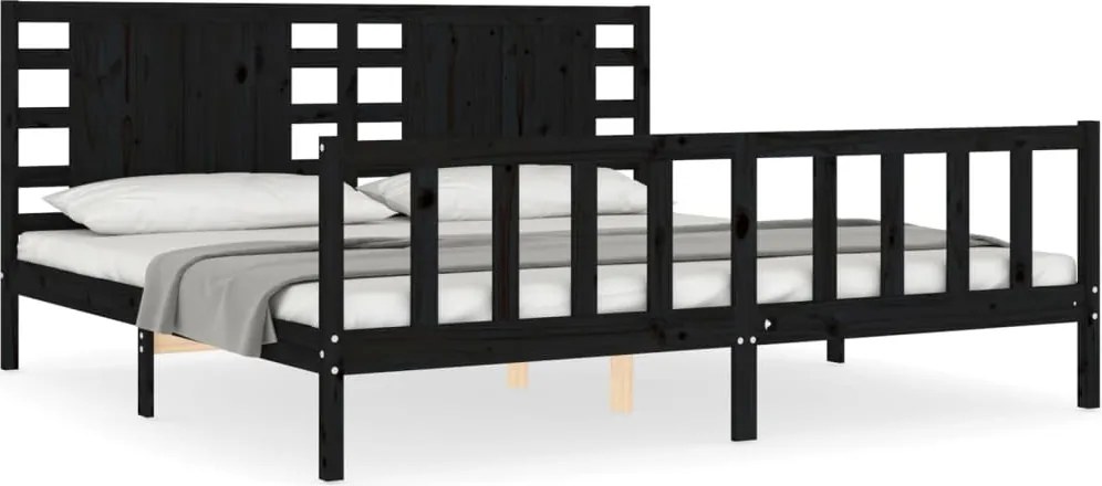 vidaXL fekete tömör fa ágykeret fejtámlával 200 x 200 cm