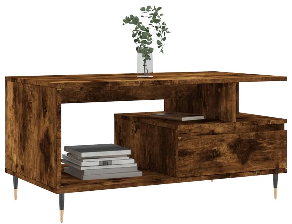 Füstös tölgy színű szerelt fa dohányzóasztal 90x49x45 cm