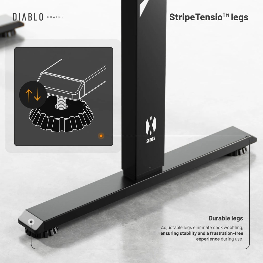 Elektromosan magasságban állítható íróasztal 110 cm fekete: Diablo X-Tensio 1100