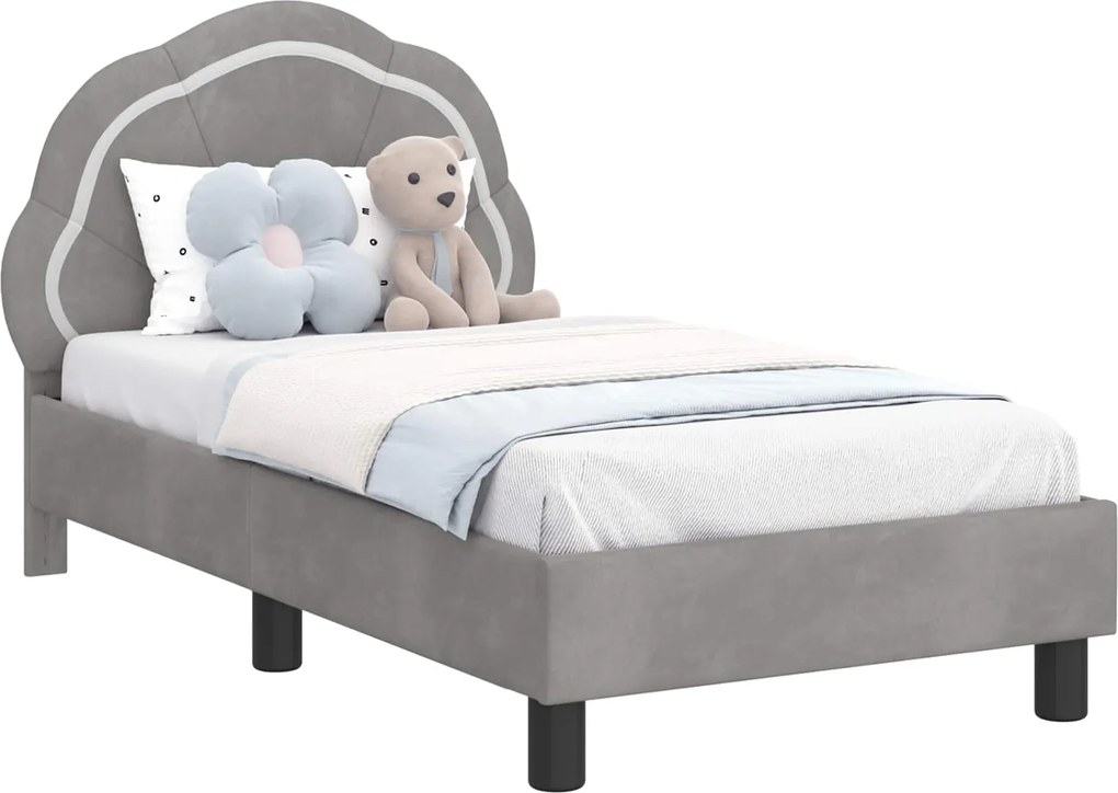 vidaXL Gyerekágy keret fejtámlával Világosszürke 70 x 140 cm Bársony