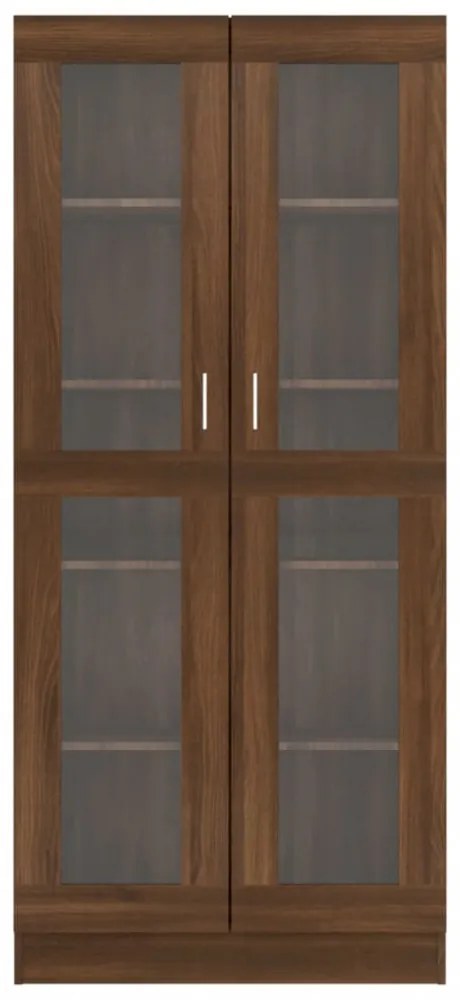 barna tölgyszínű szerelt fa vitrinszekrény 82,5x30,5x185,5 cm