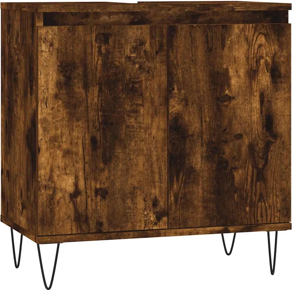 vidaXL füstös tölgy színű szerelt fa fürdőszobaszekrény 58x33x60 cm