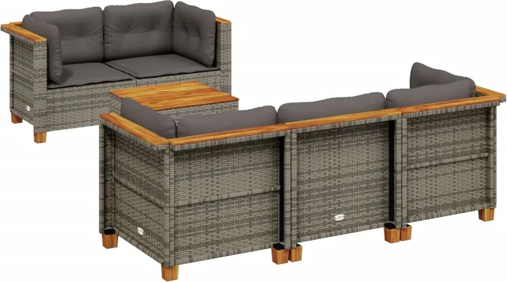 vidaXL 6 részes szürke polyrattan kerti ülőgarnitúra párnákkal