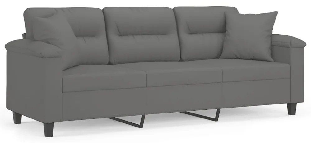 3 személyes sötétszürke mikroszálas kanapé párnákkal 180 cm