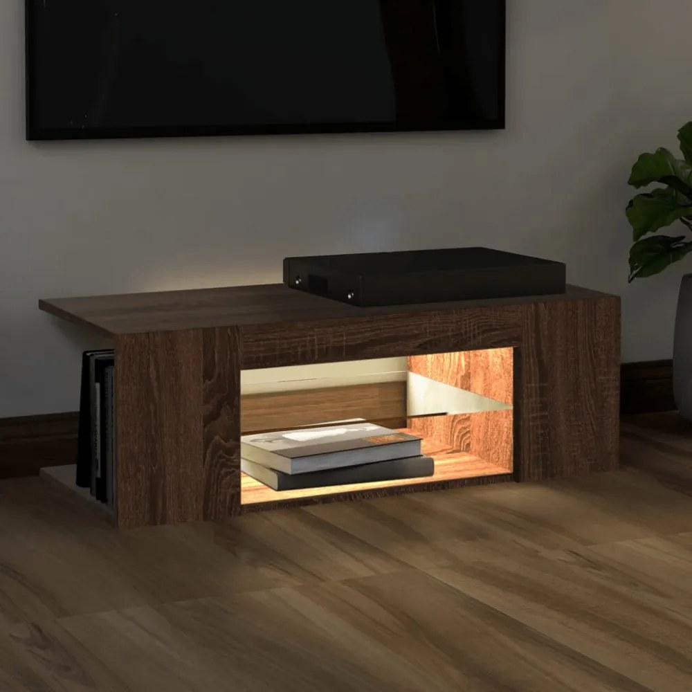barna tölgy színű LED-es TV-szekrény 90 x 39 x 30 cm