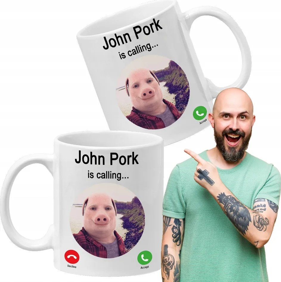 Kerámia bögre Fehér John Pork Vicces Bögre