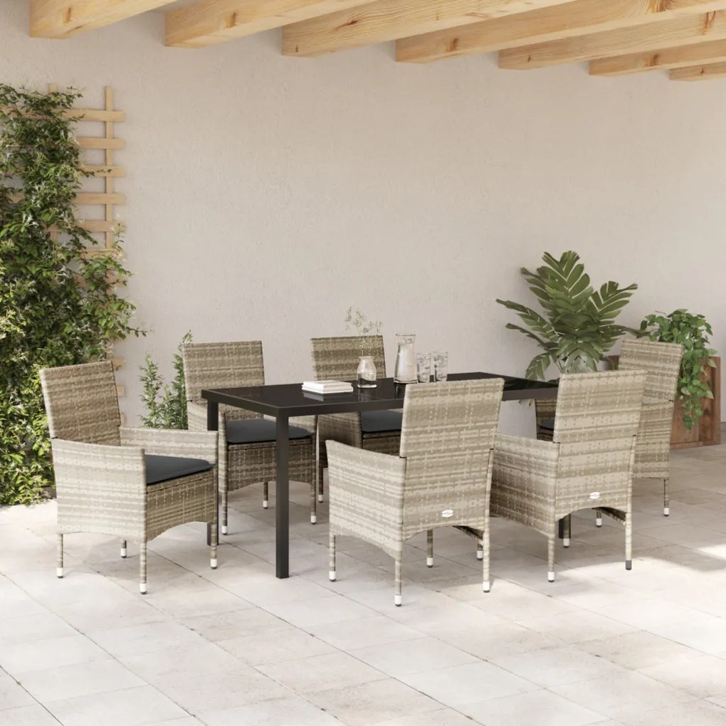 Kert étkező szett párnával 7 pcs Világosszürke Poli rattan
