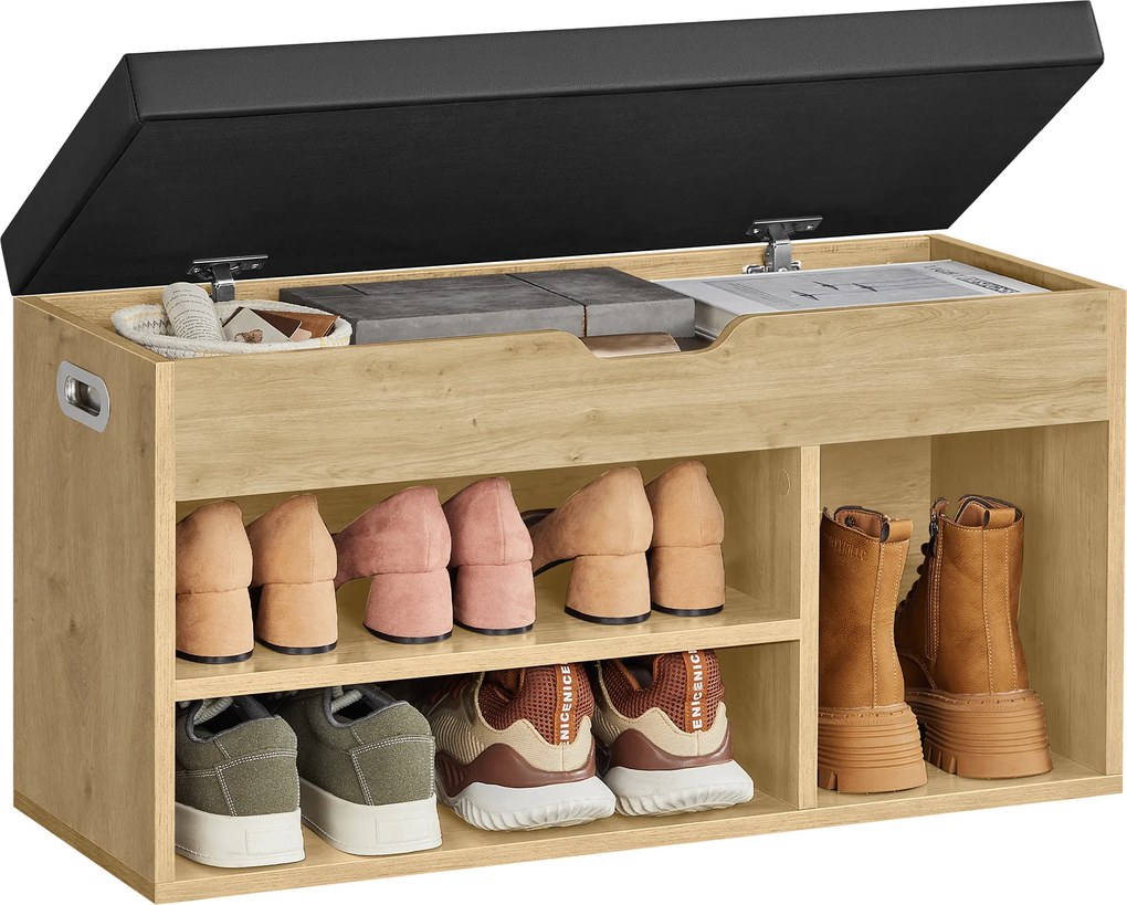 Cipőtartó pad fekete, műbőr ülőlappal TAYLOR ARTISAN 80x30x44 cm