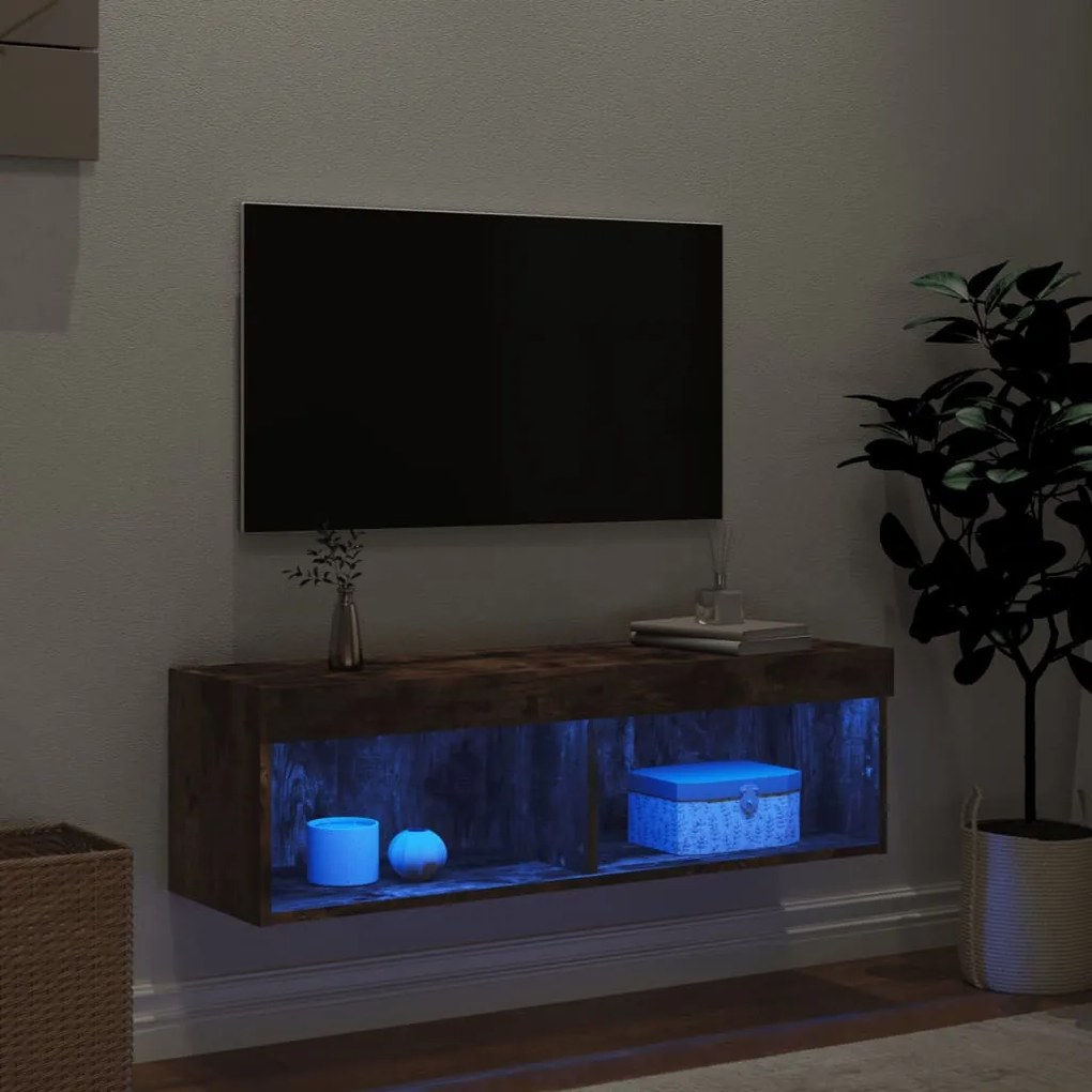 füstös tölgy színű TV-szekrény LED-világítással 100x30x30 cm