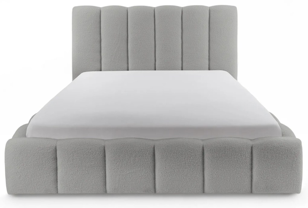 Aura kárpitozott ágy ágyneműtartóval 180x200 cm - szürke Quelle 83 bouclé