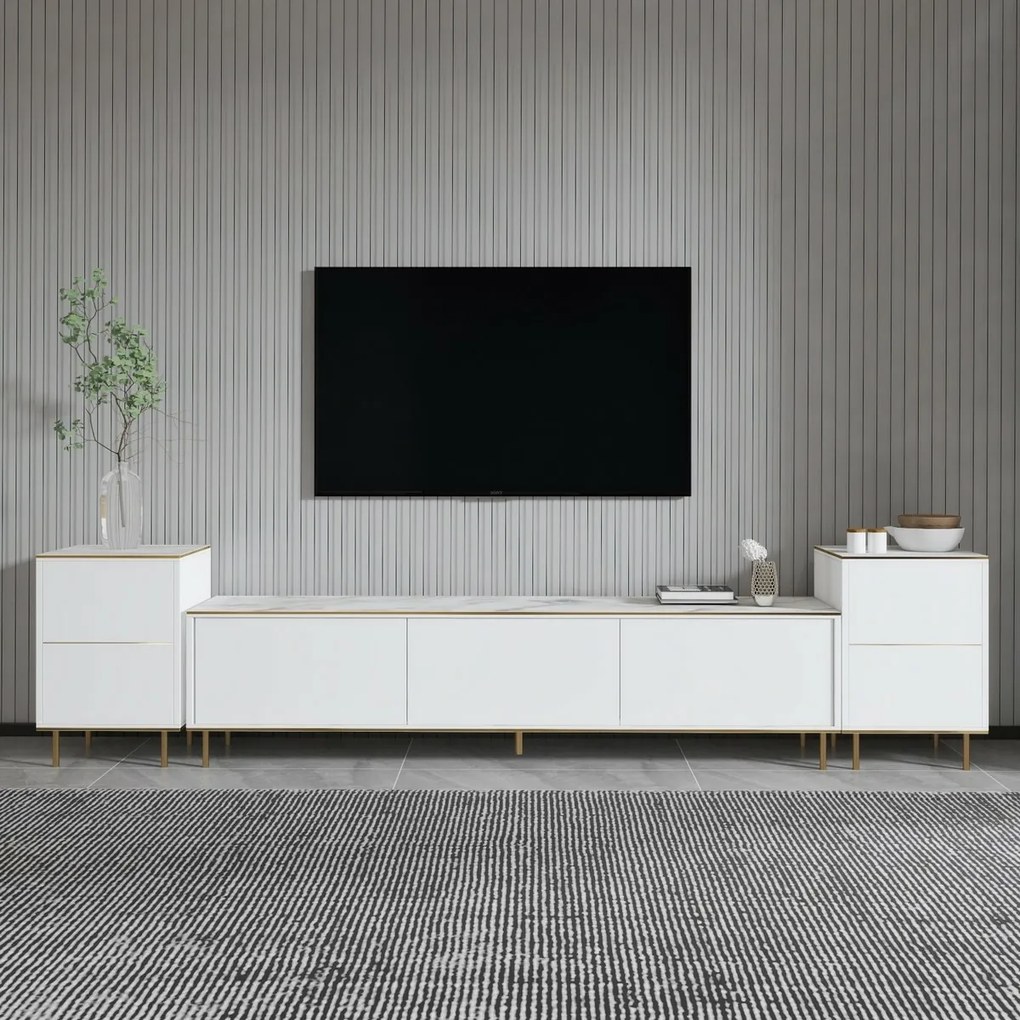 TV-szekrény szekrényekkel Imej White Marble andGold
