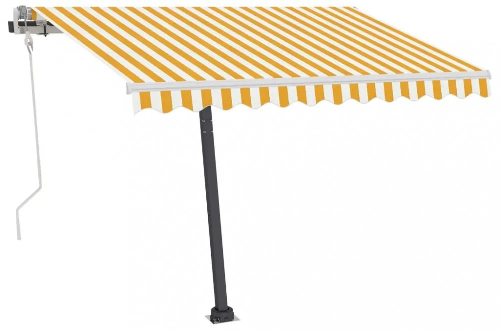 sárga és fehér kézzel kihúzható LED-es napellenző 350 x 250 cm