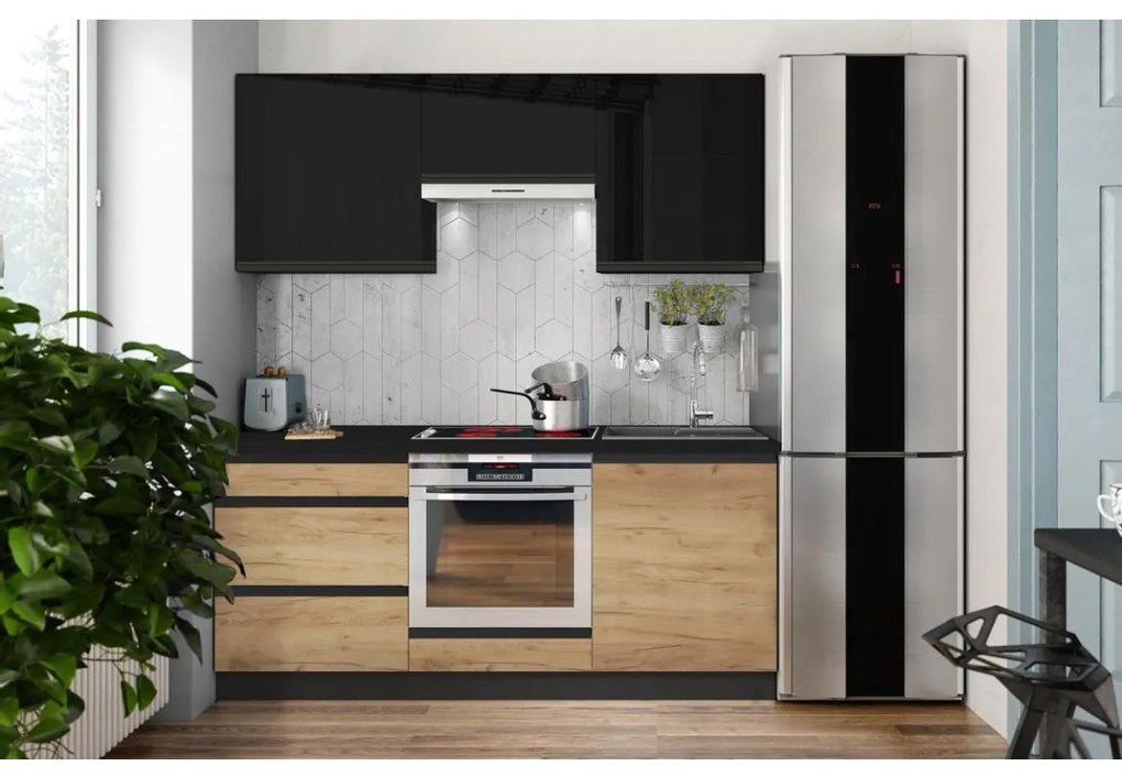 Konyhabútor MARINA 180 cm Craft tölgy/fényes fekete