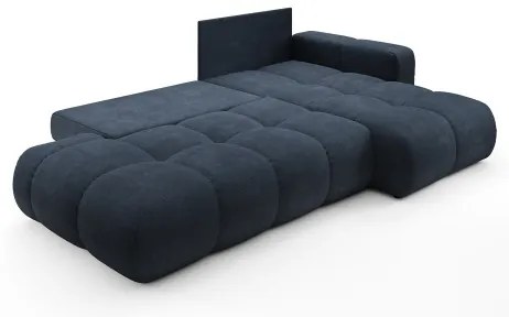 Kihúzható jobbos kárpitozott sarokülőgarnitúra tárolóhellyel, L alakú ALMADA, kék