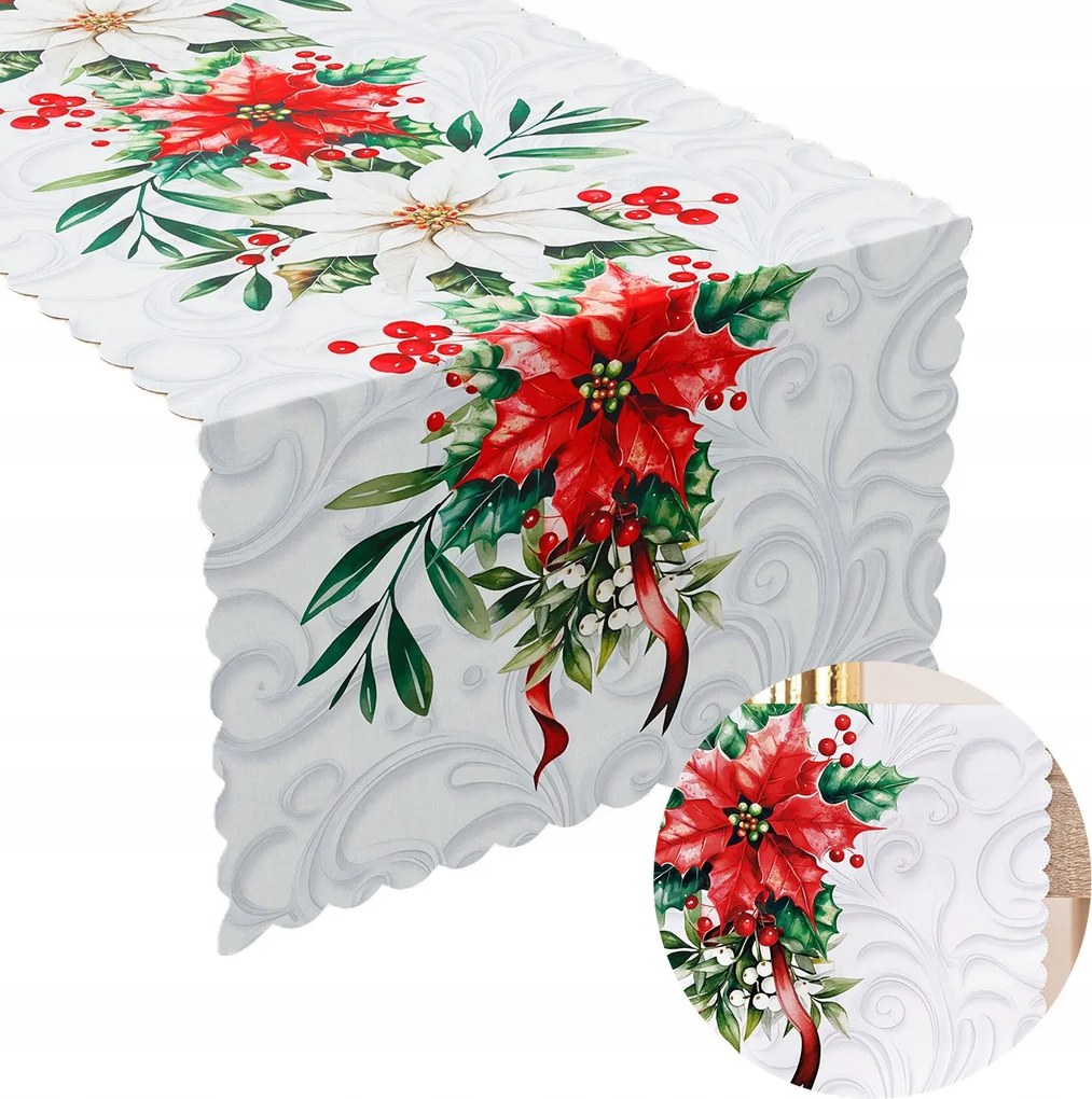 Vízálló futópad Csillag 38x140 cm Fehér Karácsonyi Asztalra