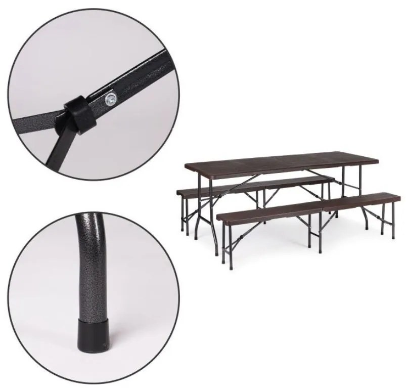Catering készlet asztal + 2 pad 180cm Wooden Brown