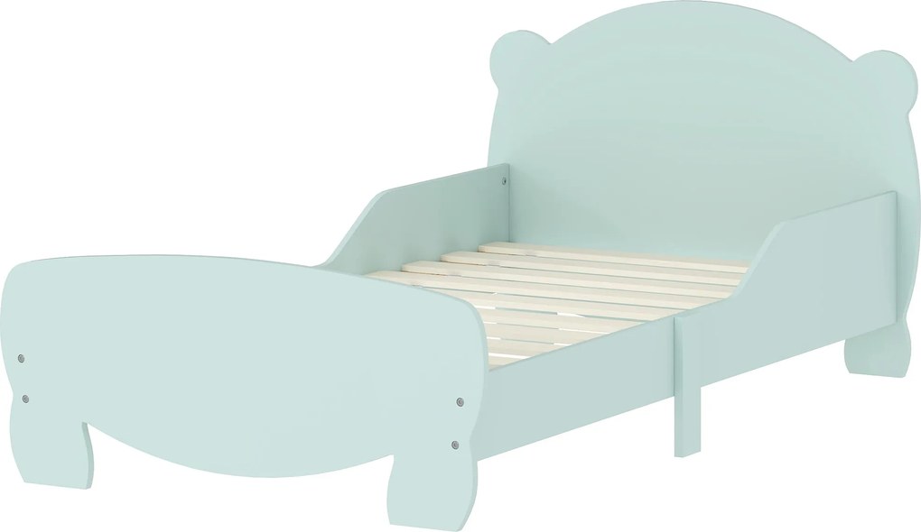 AIYAPLAY Montessori Gyermekágy 3-6 Éveseknek, 140x70 cm-es EGYÁGYAS Gyerekágy Antidőzítő Korlátokkal és Medveformájú Fa Rácsos Alap a Gyerekszobába, Z