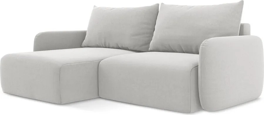 Világosszürke bársony kinyitható-tárolóhelyes sarokkanapé (bal oldali-heverő résszel) Kalena – Makamii