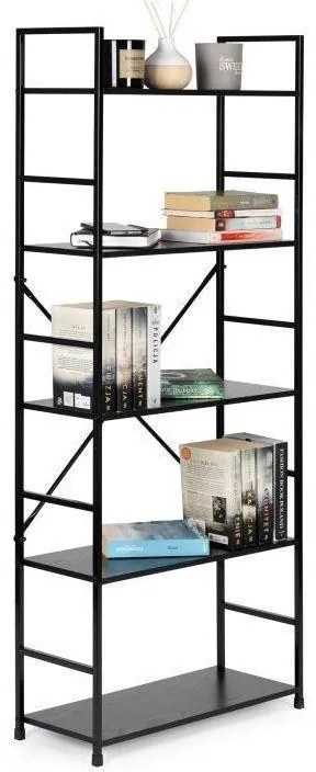 Intenso Home 5 szintes nyitott könyvespolc 59 x 144cm (Fekete) | Univerzális tároló állvány fém lábakkal
