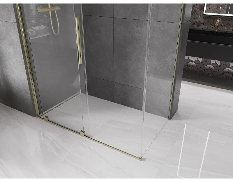 Mexen Velar, zuhanykabin tolóajtóval 140 (ajtó) x 85 (fal) cm, 8mm átlátszó üveg, arany fényes, 871-140-085-01-50