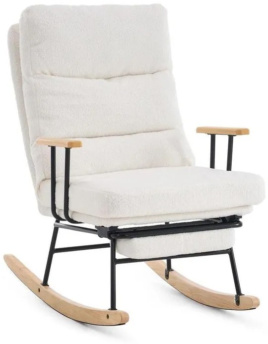 Hintaszék fa lábakkal, plüss szövettel, 4 fokozatban állítható háttámlával, fehér