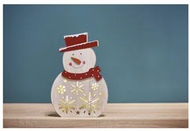 LED karácsonyi hóember, fa, 30 cm, 2x AA, beltéri, meleg fehér, időzítő