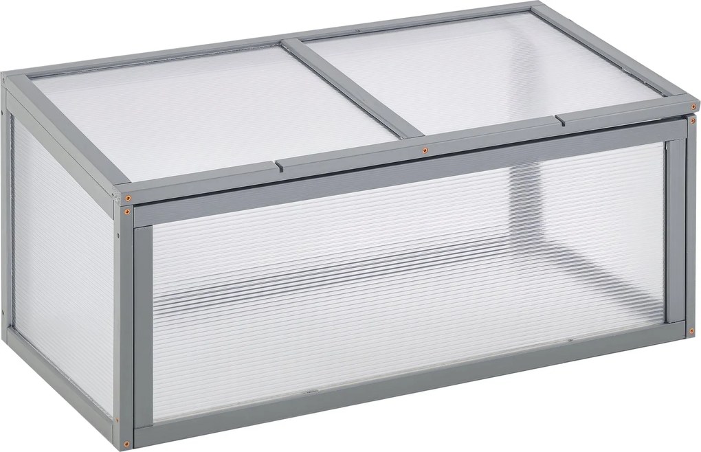 Outsunny Hidegkeret Fa és Polikarbonát Üvegház 90 x 46 x 40 cm Időjárásálló Hidegkeret Doboz Kerti Növényágyhoz Szürke | Aosom