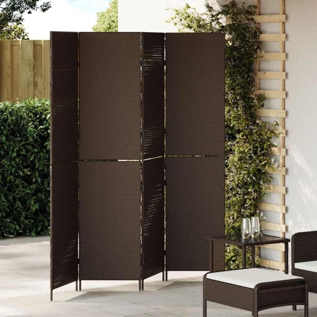 Szobai Elválasztó 4 Paneles Összecsukható Barna 195x180 cm Poli Rattan