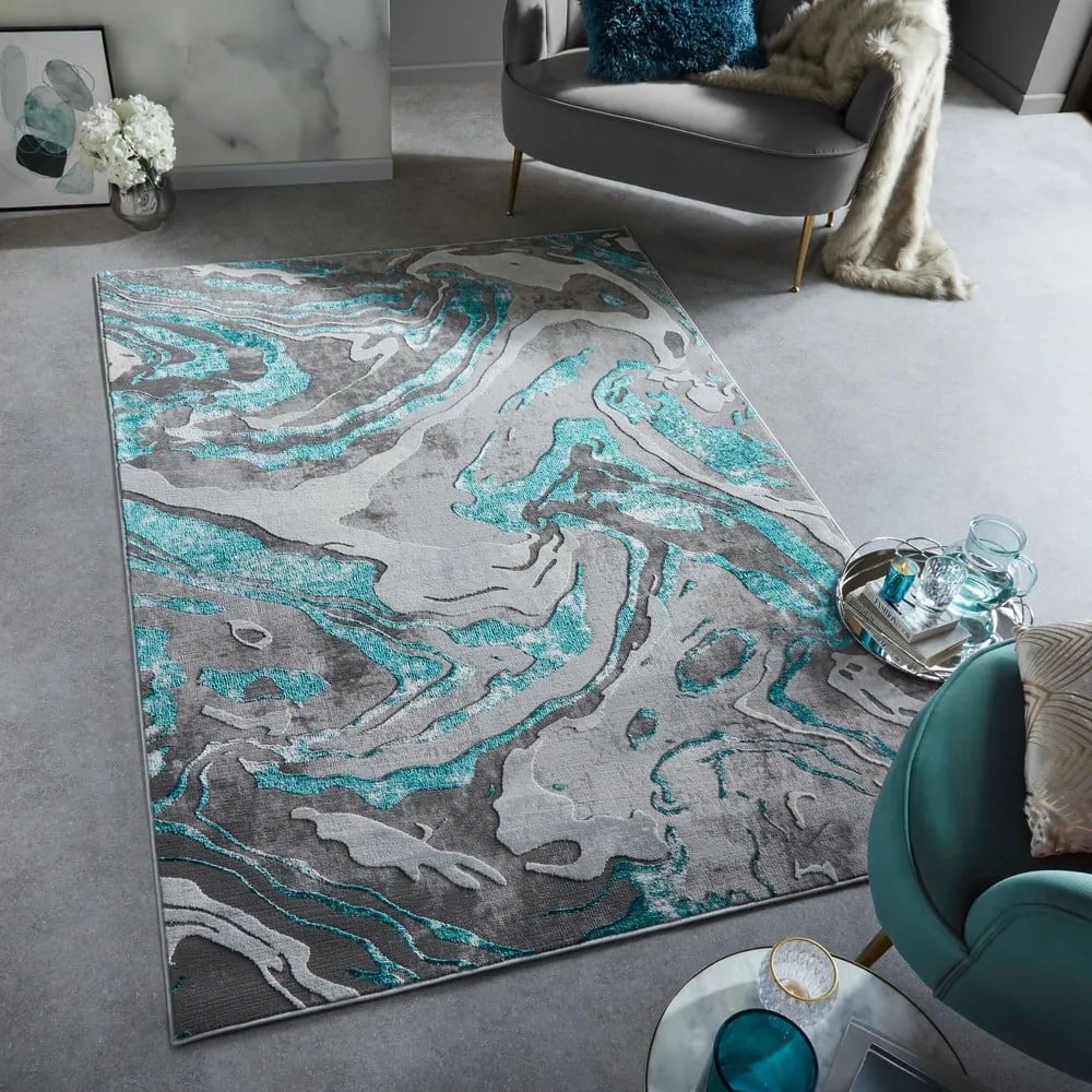 Szürke-türkiz szőnyeg 80x150 cm Marbled – Flair Rugs