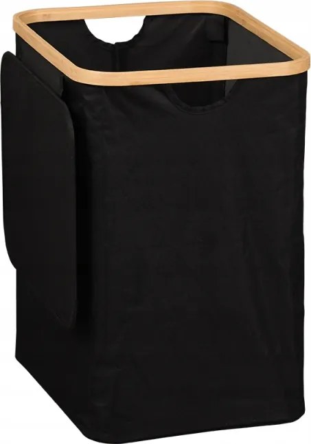 Szennyestartó kosár fekete, bambusz, poliészter 41 x 50 x 33cm