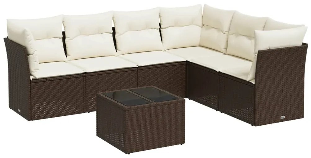 7 részes barna polyrattan kerti ülőgarnitúra párnákkal
