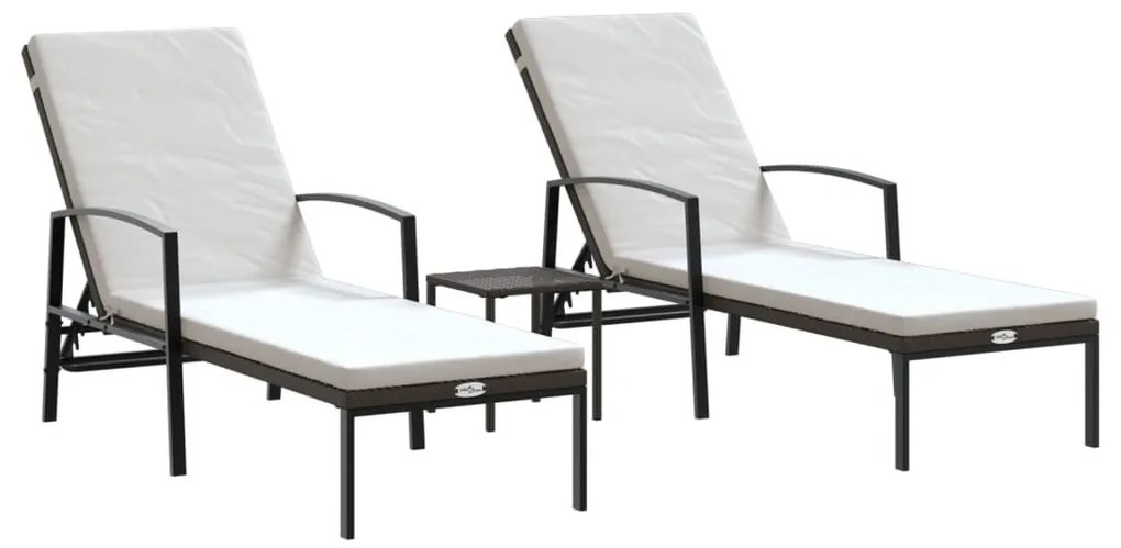 2 db barna polyrattan napozóágy asztallal