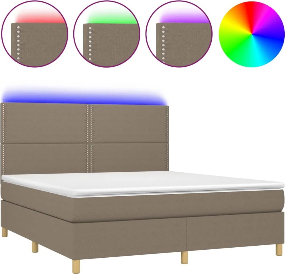 vidaXL tópszínű szövet rugós és LED-es ágy matraccal 180 x 200 cm