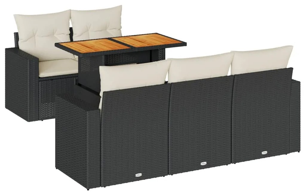 6 részes fekete polyrattan kerti ülőgarnitúra párnákkal