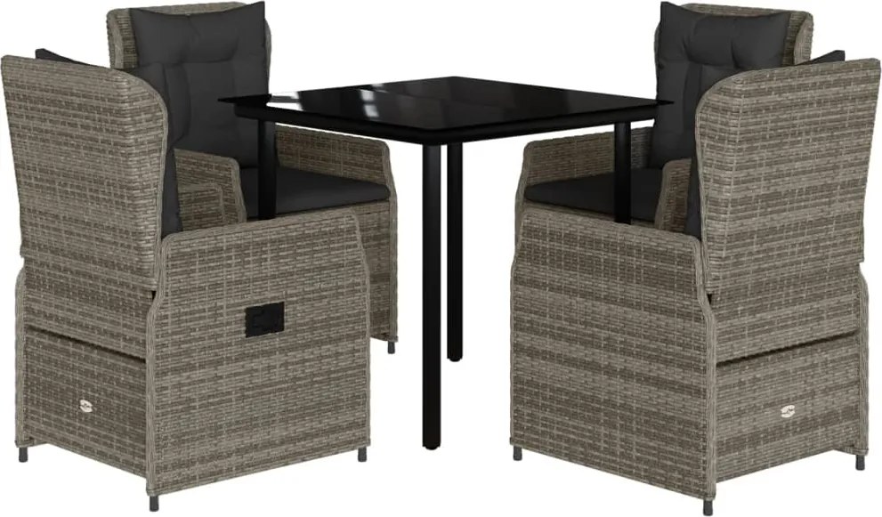 vidaXL 5 részes szürke polyrattan kerti étkezőgarnitúra párnával