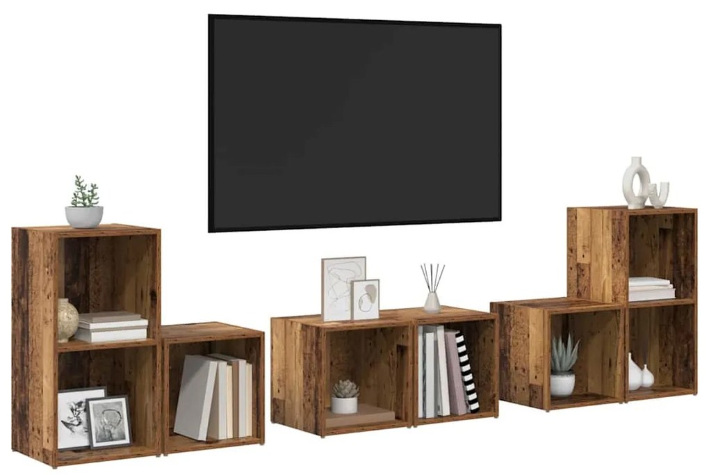 TV Szekrény Szett 6 pcs Öreg fa 37 x 35 x 72 cm Faanyag