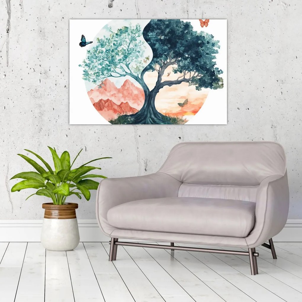 Kép – Akvarellfa tele élettel (90x60 cm)