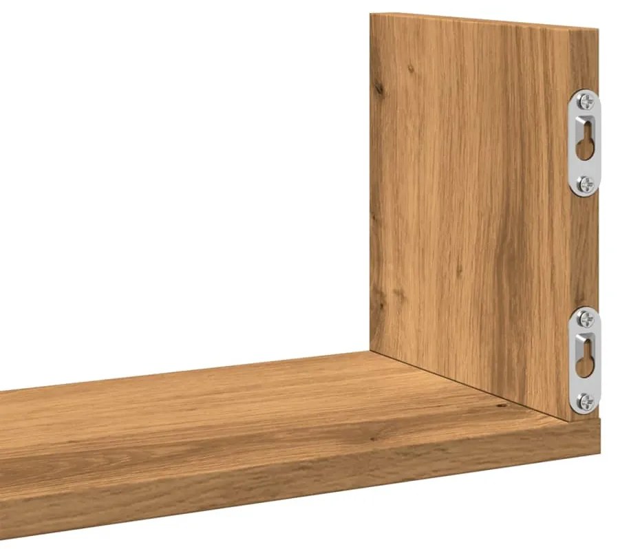 3 db kézműves tölgy színű szerelt fa fali polc 58 x 18 x 18 cm