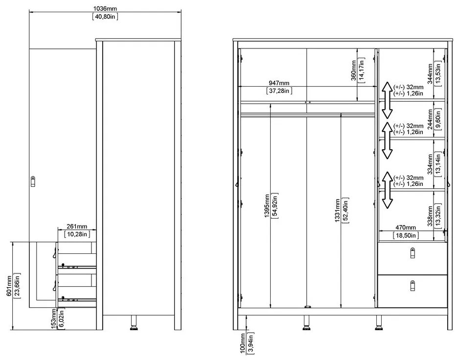 Fehér ruhásszekrény tükörrel 150x199x58 cm Madrid – Tvilum