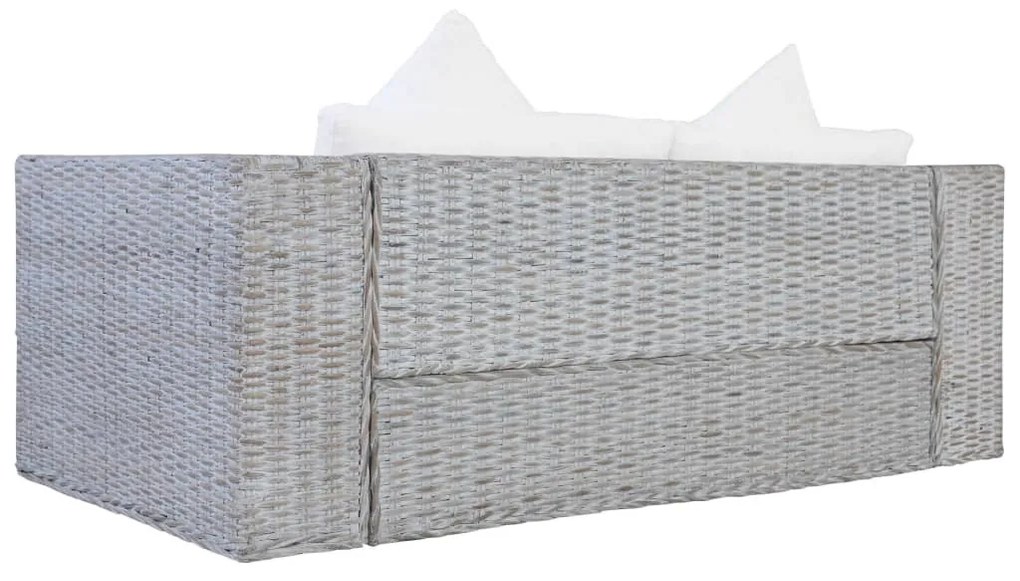 szürke 2 részes természetes rattan kanapészett párnákkal