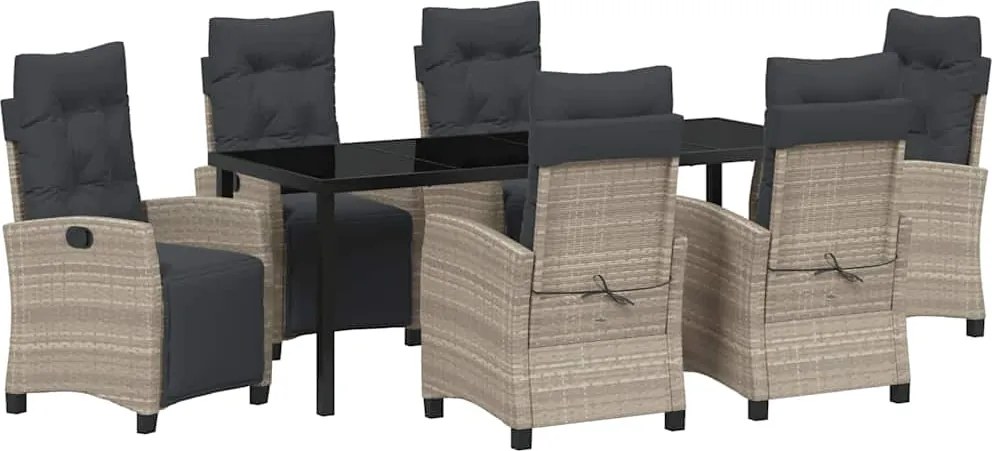 vidaXL Kert étkező szett párnával 7 pcs Világosszürke polirattan