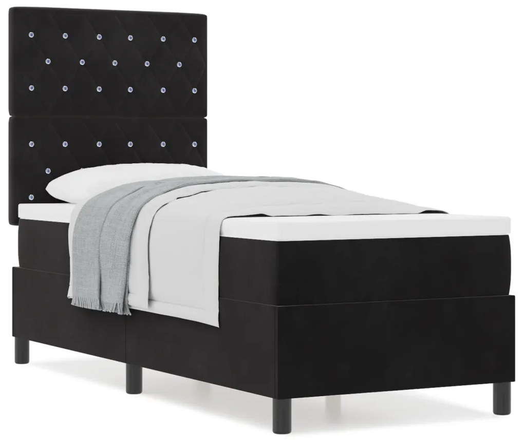 Boxspring Ágy Matraczal Fekete 80x200 cm Bársony