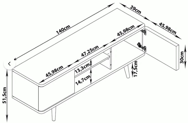 Fehér TV-állvány tölgyfa dekorral 140x52 cm Alana - Støraa